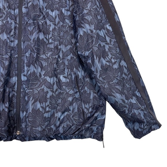 Athleta Sightseer Lace Jacket Navy Blue Floral Mesh Zip Bomber Windbreaker Large - Picture 2 of 14